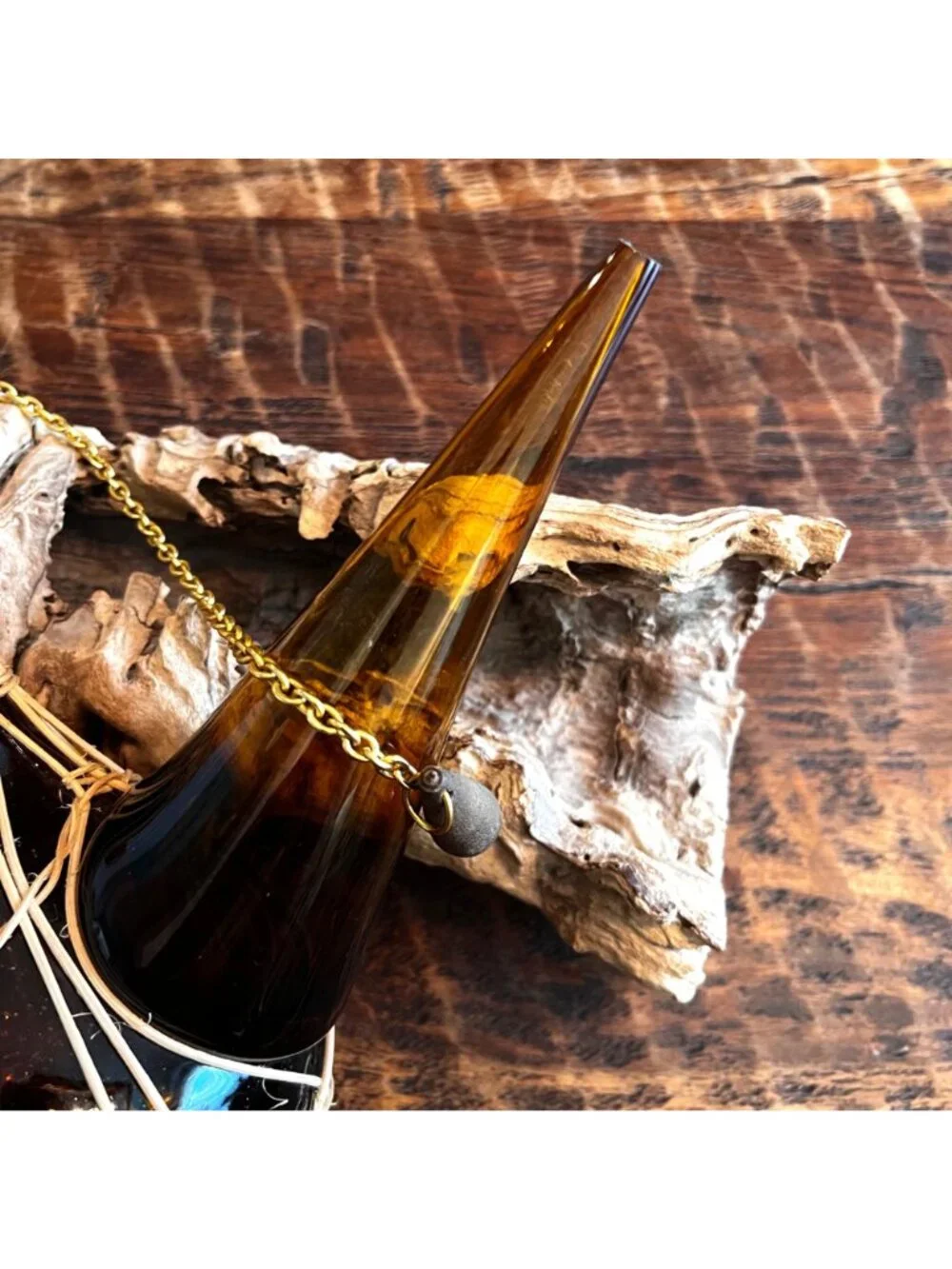 Vintage Spanish Amber Glass Wine Decanter With Rattan Wrap Cork And Cap